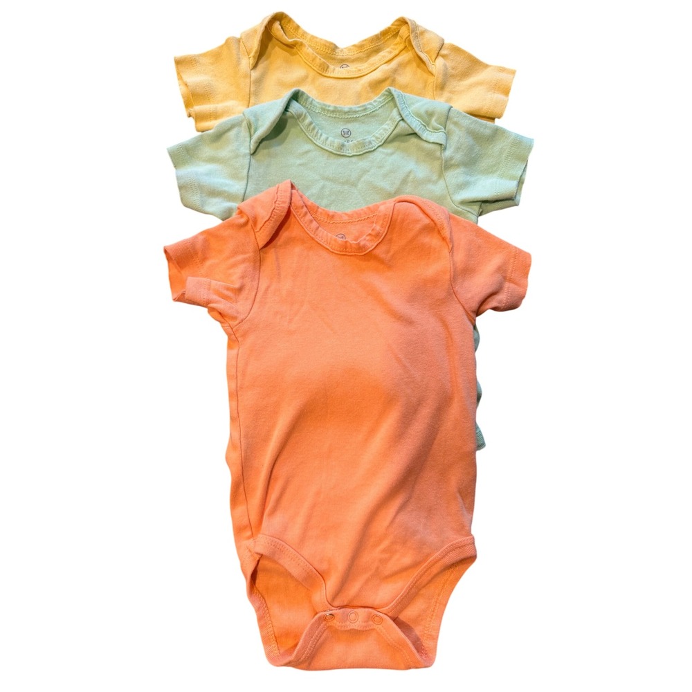 Honest Baby 6-9 Months Organic Cotton Bodysuits Orange Green Yellow 3 Pack